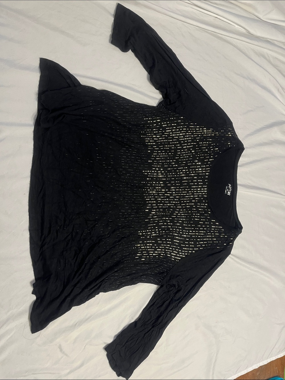 Apt. 9 Black Long-Sleeve Tee with Gold line Accents